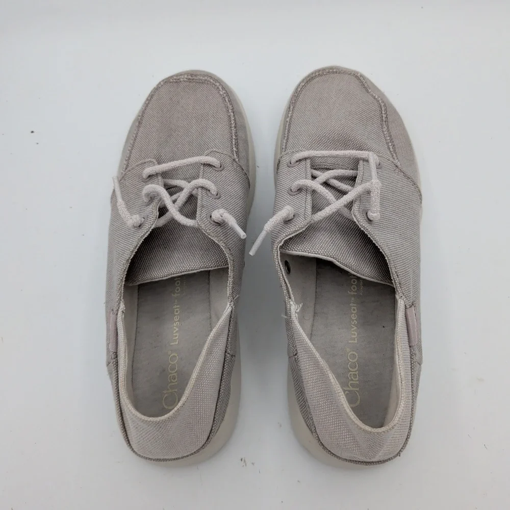 Chaco Paonia Loafer Womens 10 Gray Canvas Lace Up Luvseat Footbed JCH109148